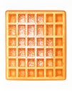 Close Up Single Golden Brown Grid Waffle with Powdered Sugar on White Background Royalty Free Stock Photo