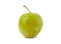 Close up of single green plum isolated on a white Royalty Free Stock Photo