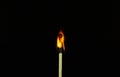 Close up Single matchstick burning isolated on black background Royalty Free Stock Photo