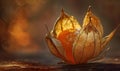 Close-up of a single physalis fruit with a broken husk Royalty Free Stock Photo