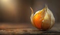 Close-up of a single physalis fruit with a broken husk Royalty Free Stock Photo