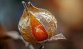 Close-up of a single physalis fruit with a broken husk Royalty Free Stock Photo