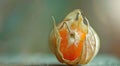 Close-up of a single physalis fruit with a broken husk Royalty Free Stock Photo