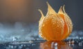 Close-up of a single physalis fruit with a broken husk Royalty Free Stock Photo