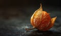 Close-up of a single physalis fruit with a broken husk Royalty Free Stock Photo