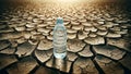 Close-up of a single plastic bottle of clean water on a background of dry, cracked earth Royalty Free Stock Photo