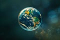 A close-up of a single, pulsating, Earth-shaped bubble, filled with a viscous, boiling liquid