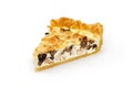 Close up of a single slice of chicken and mushroom pie isolated on white Royalty Free Stock Photo