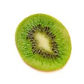 Close-up of single slice of kiwi fruit isolated on white background. Ripe and fresh fruit piece Royalty Free Stock Photo