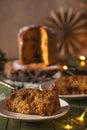 Close-up of a Single Slice of Panettone on a White Plate Royalty Free Stock Photo