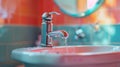 A close up of a sink with water running from the faucet, AI Royalty Free Stock Photo