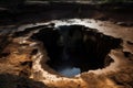 close-up of sinkhole with water rushing into the depths