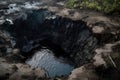 close-up of sinkhole with water rushing into the depths