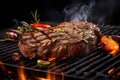 A close-up of a sizzling steak on a hot grill. Ai Generated.NO.01