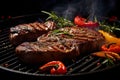 A close-up of a sizzling steak on a hot grill. Ai Generated.NO.04