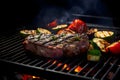 A close-up of a sizzling steak on a hot grill. Ai Generated.NO.03