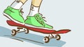 Cartoon Close Up Of Skateboard Rider`s Feet On A Skate, Bottom View