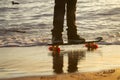 Close-up of the skateboarders feet