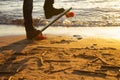 Close-up of the skateboarders feet