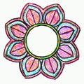 Gel pen hand drawn flower shape mandala.