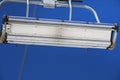 close-up of ski lifts against the background of a blue sky with clouds. Royalty Free Stock Photo