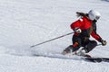 Close-up of a skier on a slope