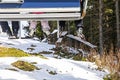 close-up of skiers on a ski lift going to the slope for a ride. Royalty Free Stock Photo