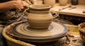 Hands shaping clay on a pottery wheel Royalty Free Stock Photo
