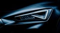 Close-up of a sleek modern car headlight with sharp design accents Royalty Free Stock Photo