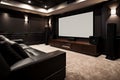 close-up of sleek and modern home theater system, with surround sound speakers and high-definition tv Royalty Free Stock Photo