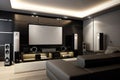 close-up of sleek and modern home theater system, with surround sound speakers and high-definition tv