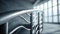 A close-up of a sleek, modern stainless steel railing in an interior space. Royalty Free Stock Photo
