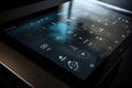 close-up of sleek touchscreen panel, with icons and settings for music, lighting, and temperature Royalty Free Stock Photo