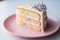 close-up of a slice of birthday cake on a plate