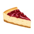 Close Up Slice of Decadent Cheesecake with Red Cherry Topping on White Background Royalty Free Stock Photo