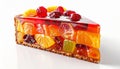 Close Up Slice of Fruit Tart with Red Jello Topping on White Background Royalty Free Stock Photo