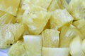 Close up slice pineapple background texture in white dish. Slide and piece of fresh fruit Royalty Free Stock Photo