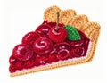 Close Up of a Slice of Red Cherry Pie with Crochet Crust Against White Background Royalty Free Stock Photo
