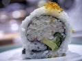 Close-up of a slice of seafood sushi