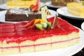 Close up of slice of sponge strawberry cake