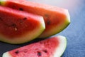 Close up of slice watermelon fruit on dark background