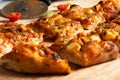 close-up of sliced Italian pizza Traditional food from Palermo, Sicily, Italy. Ingredients Tomato sauce, anchovy, onion, cheese, Royalty Free Stock Photo