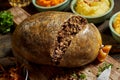 Close up on a sliced open cooked haggis