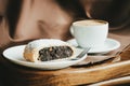 Close up of sliced poppy seed roll on white plate Royalty Free Stock Photo