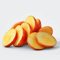 A group of sliced red potatoes with a yellow interior on a plain white surface in a studio setting Royalty Free Stock Photo