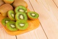 Close up of sliced ripe kiwi fruits.