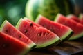 close-up of sliced watermelon against dark background