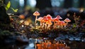 Close up of a slimy, orange toadstool in the uncultivated forest generated by AI Royalty Free Stock Photo