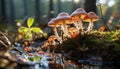 Close up of a slimy orange toadstool in a wet forest generated by AI Royalty Free Stock Photo