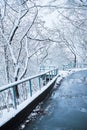 Close-up of slippery stairs in the city in winter